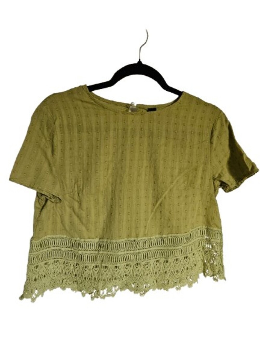 Lace-Hem Short Sleeve Blouse in Light Green